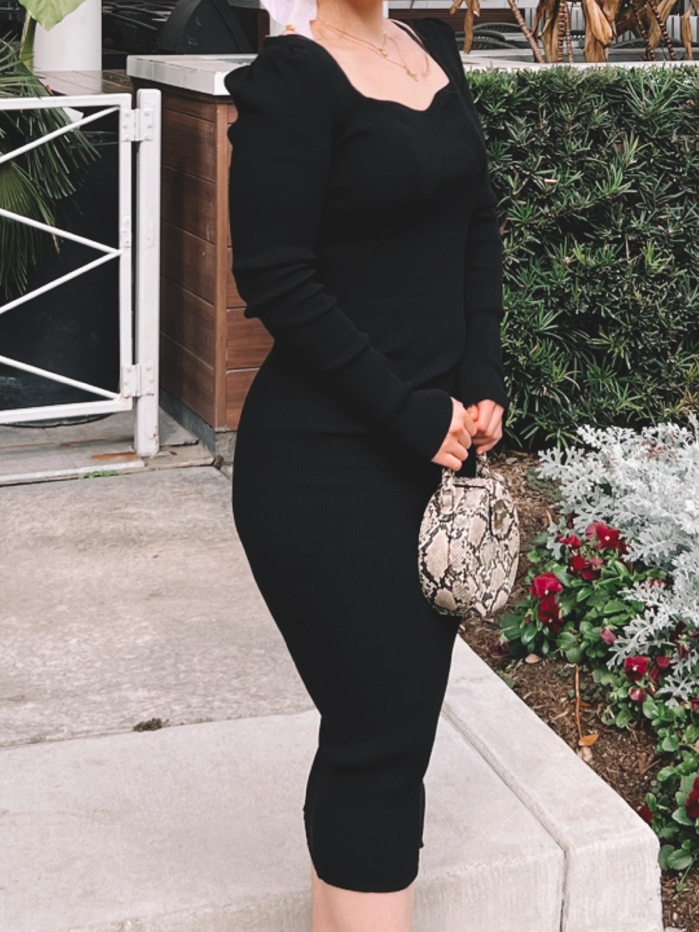 Francesca’s Black Long Sleeve Ribbed Knit Dress